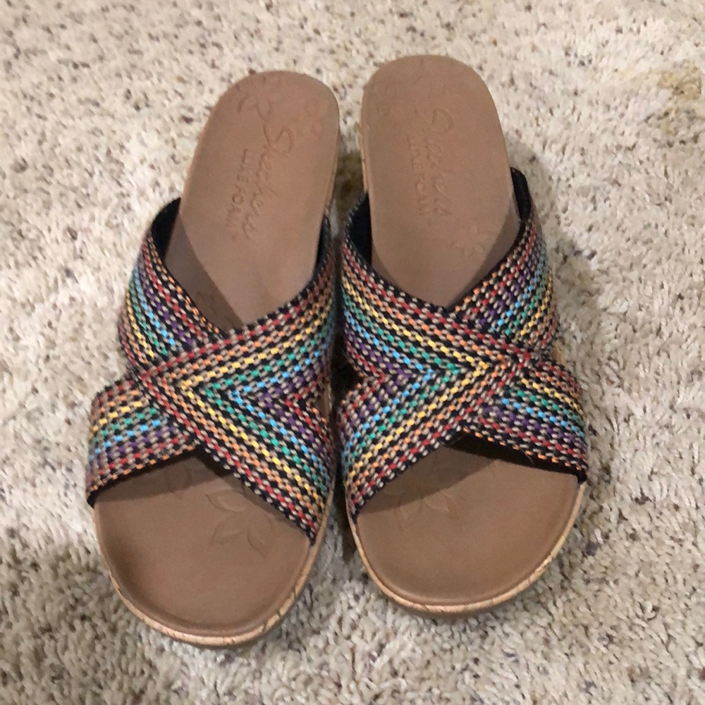 Skechers luxe foam sandals, 2 1/2” wedge heel